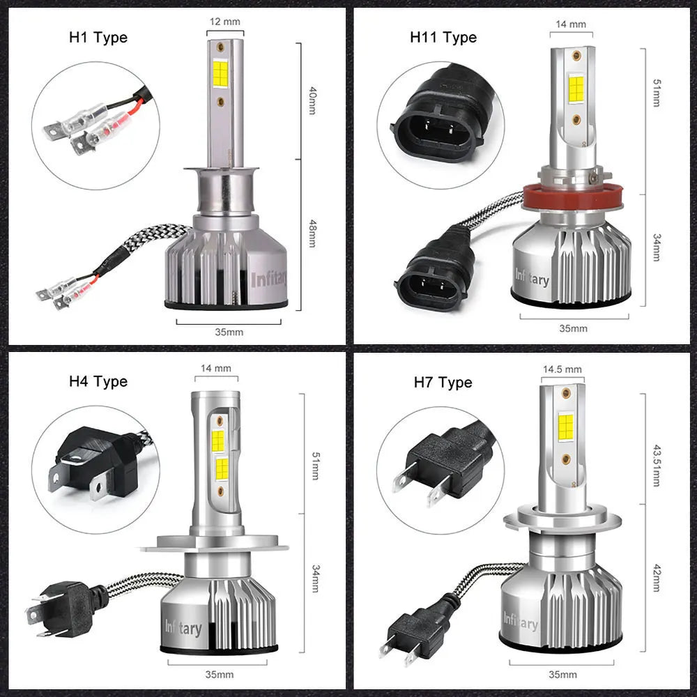 Infitary H7 Led Car Lights H4 H11 Auto Fog Lamp 6500K Headlight Bulbs H1 30000LM Accessories 9005 9006 H1 880 H3 Automobile Bulb