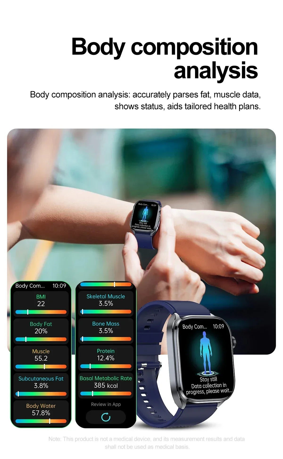 New Uric Acid Blood Lipids AI-GPT ECG Smartwatch Micro Physical Examination Body Analysis Men BT Call LED Flashlight Smartwatch