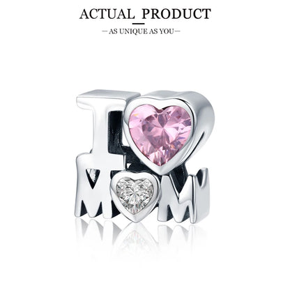 WOSTU Real 925 Sterling Silver Heart Pendents Gifts Charms Beads Fit Original DIY Bracelet Necklace Mother's Day Jewelry for Mom