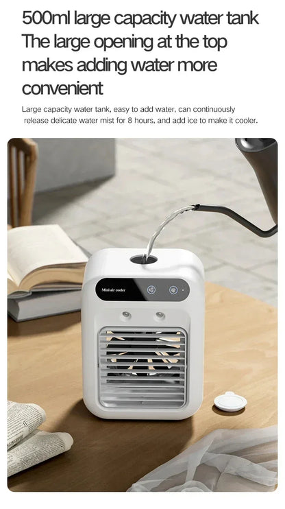 Mini Air Cooler Fan Portable Desktop Cooling Fan with Spray Humidification 2 Wind Speeds Rechargeable for Home Office Cooling