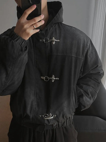 American Fashion Snap Fastener Loose Coat High Street Oversized Hoodie Y2k Retro Harajuku Punk Button Jacket Men Clothing