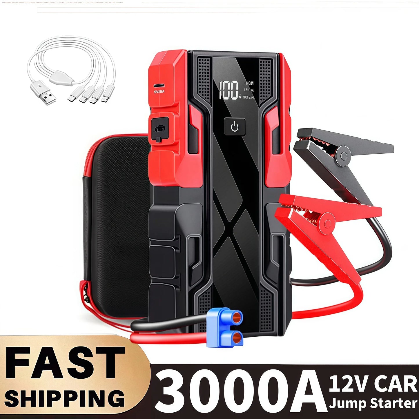 New 12V 99800mAh 3000A Car Jump Starter Car Battery Starters Portable Power Bank 12V Starting Device Booster  Petrol Diesel Car