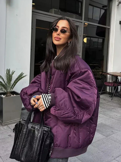 Retro Solid Zipper Cotton Jackets Women Casual Loose Bomber Jacket With Oblique Pockets Female Y2k Autumn Chic Street Outwear
