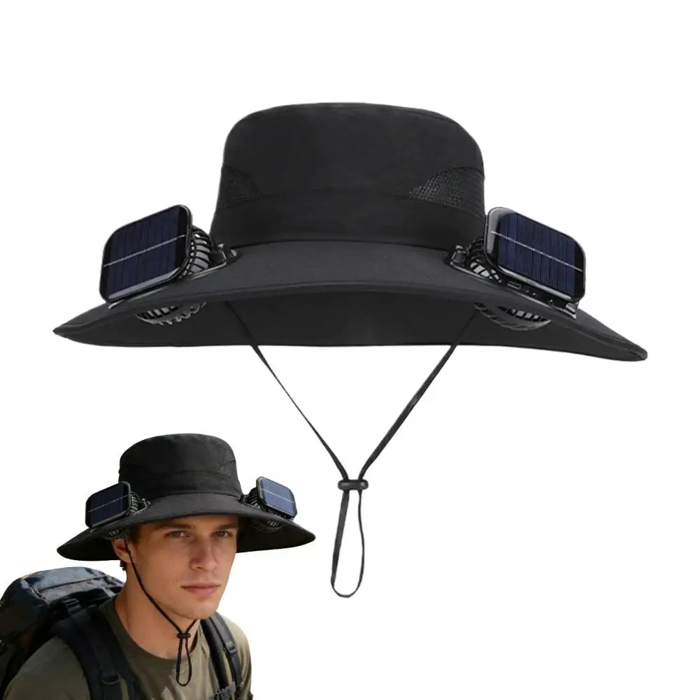 Solar Fan Hat for Men Women, Wide Brim Sun Protection Hat with Dual Solar Fans, 2-in-1 Hands-Free Cooling Cap for Hiking & Work