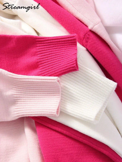 Winter Pink Turtleneck Sweaters Women Oversized Autumn Warm Women's Jumper Loose Basic White Turtleneck For Women Pullovers