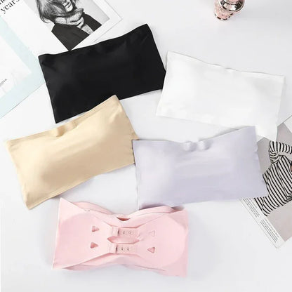 1-Piece Adolescent Girls Stretch Strapless Bras Ice Silk Seamless Bandeau Breast Care Cup Young Girls Soft Wraps Crop Tube Tops