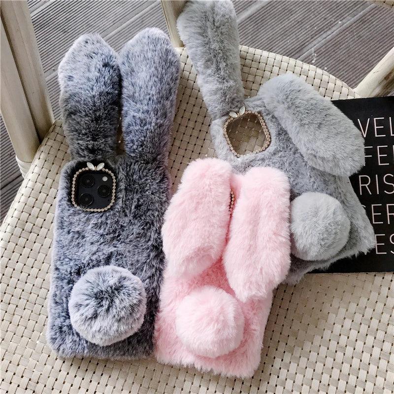 Soft Plush Phone Case For Xiaom Poco C85 C75 C71 C65 C61 C55 C51 C50 C40 C31 C3 Warm Winter Furry Rabbit Bunny Fur Cover