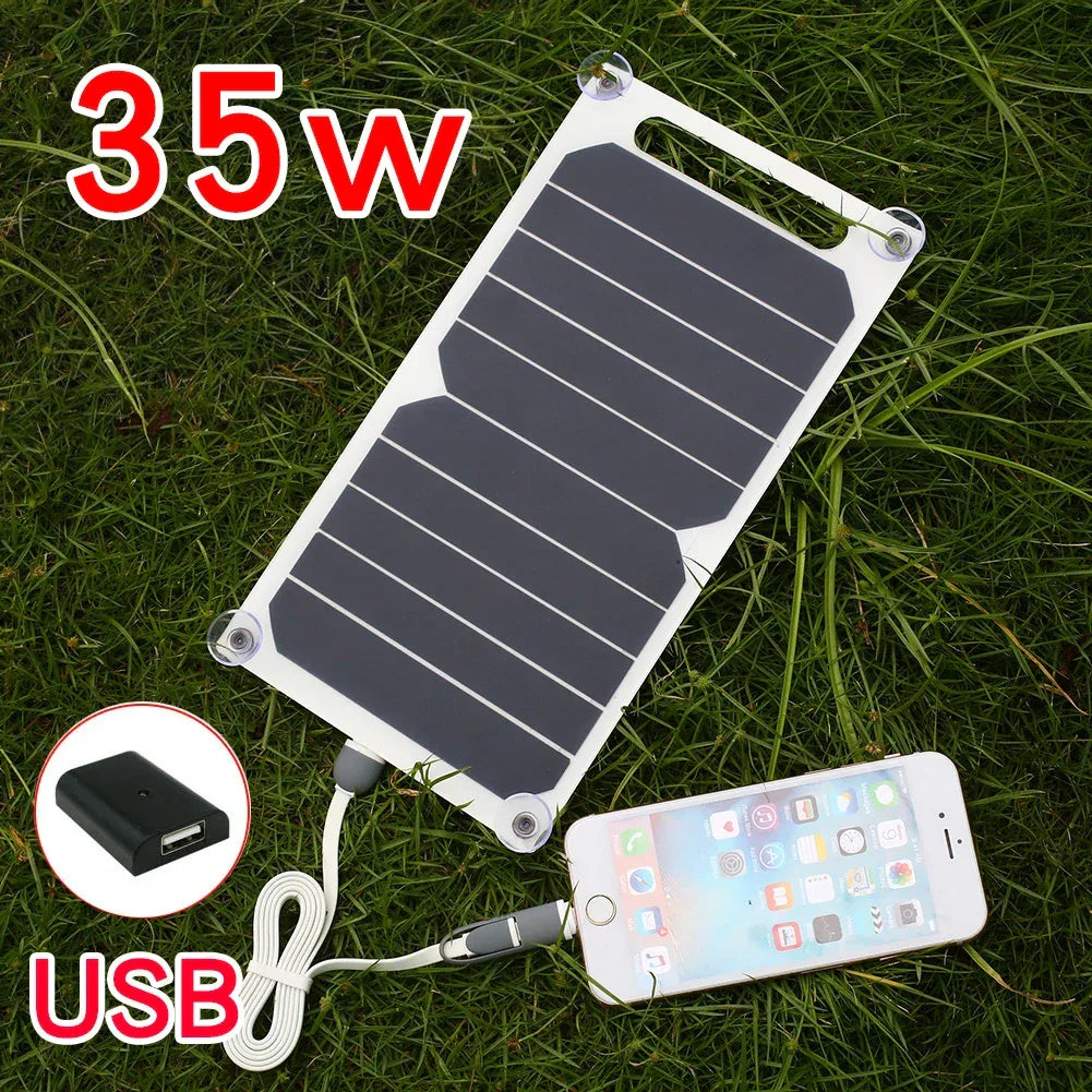 35W Solar Panel with USB Waterproof Outdoor Hiking and Camping Portable Battery Mobile Phone Charging Bank Charging Panel 6.8V