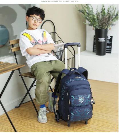 High-capacity on 2/6 Wheels Waterproof Luggage Rolling Bag Student Shoulder Backpack  Detachable Children Rolling School Bags