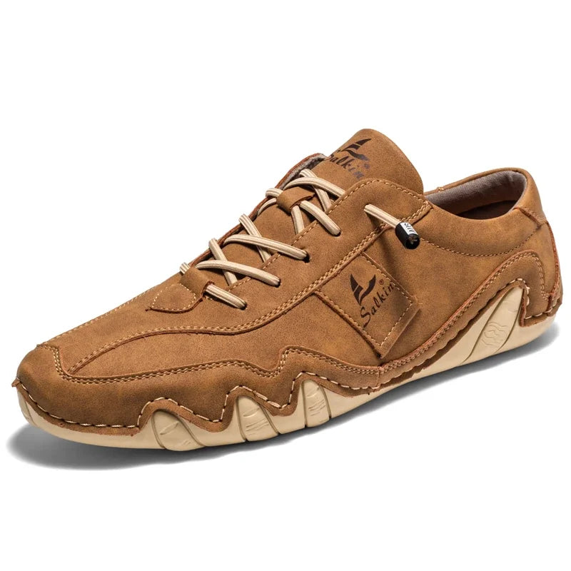 2024 Hand Sewn Leather Shoes for Men Light Outdoor Walking Casual Shoes Big Size 47 48 Slip-On Driving Loafers Men