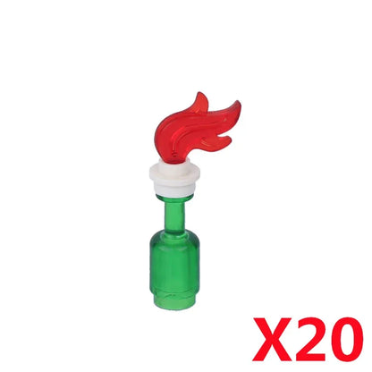 MOC Medieval Campfire Building Block Flame Wave Candle Transparent Wine Bottle Educational Toy Compatible Accessories Brick K054