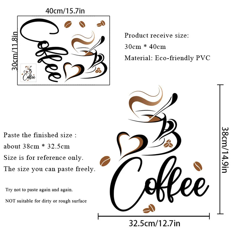 Creative Coffee Cup Wall Stickers Living Room Restaurant Decoration Mural Cafe For Kitchen Home Decor Self-adhesive Wallpaper
