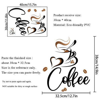 Creative Coffee Cup Wall Stickers Living Room Restaurant Decoration Mural Cafe For Kitchen Home Decor Self-adhesive Wallpaper