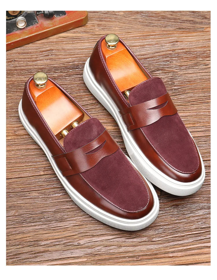 Newest 2025 Autumn Men Suede Leather Loafers Thick Sole Men Slip On Platform Black Party Shoes