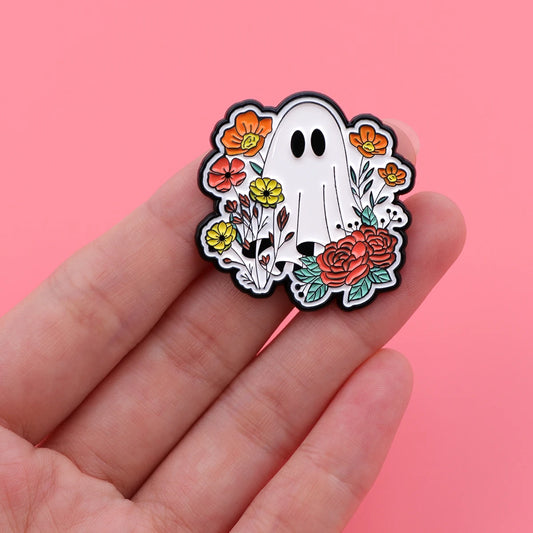 Broche fantôme d'Halloween en émail, style dessin animé, pin's pour homme, badge à accrocher à un sac à dos, accessoire de mode, bijou mignon, cadeau idéal pour les fêtes.