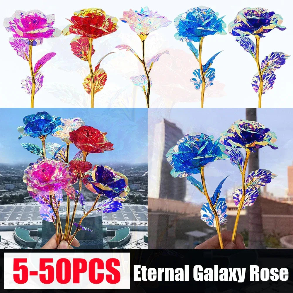 5-50PCS Simulation Artificial Rose Flower Diy Foil Plated Rose Lasts Forever Love Wedding Decor Roses Valentine's Day Gift