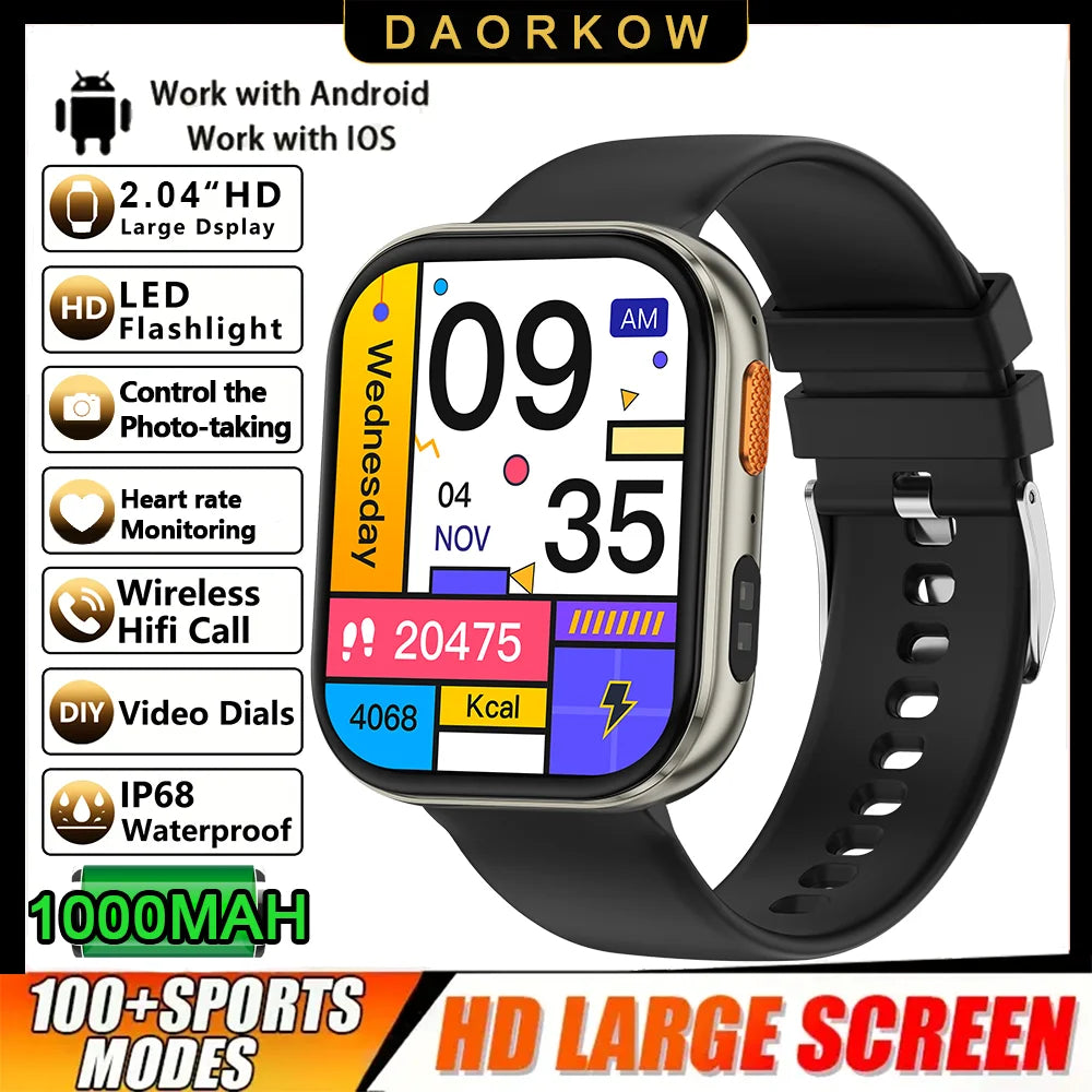 2026 2.04-inch Ultra Smart Watch 1000mAh High Capacity Battery Outdoor Sports Fitness Health Monitoring Smartwatch For Men Women
