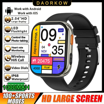 2026 2.04-inch Ultra Smart Watch 1000mAh High Capacity Battery Outdoor Sports Fitness Health Monitoring Smartwatch For Men Women