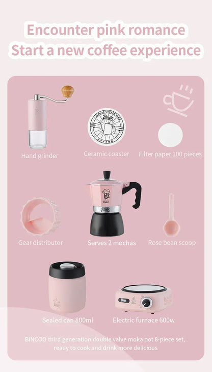 Bincoo Double valve Moka Pot Electric Stove Set Coffee Pot Household Italian Espresso Machine Mocha Pot Barista Accessories 220V