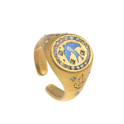 Stainless steel fashionable and popular Valentine's Day lion mermaid love painted ring with gold plating and color preservation