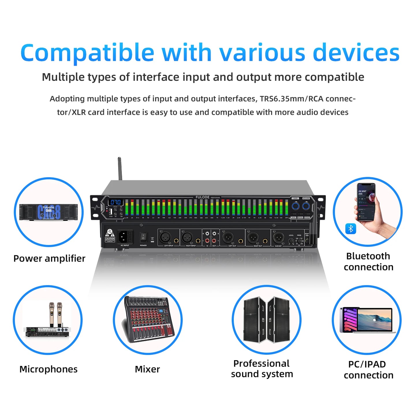 FULUODE EQ315 Professional Digital Equalizer Tuner for Stage Audio Noise Reduction with Segmented Display Audio Performance Equi