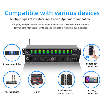 FULUODE EQ315 Professional Digital Equalizer Tuner for Stage Audio Noise Reduction with Segmented Display Audio Performance Equi