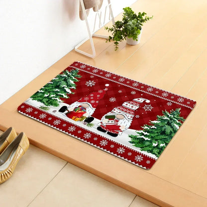 VIKAMA Merry Christmas Welcome Doormat Winter Non-Slip Rubber Backed Floor Mat for Home Indoor Outdoor Entrance Decoration
