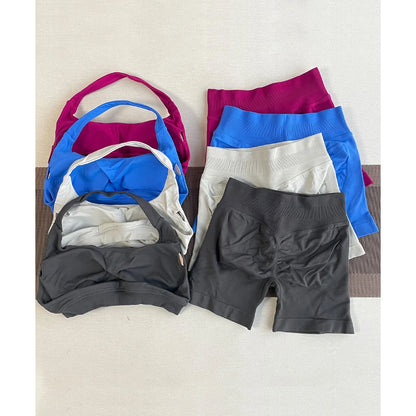 2 Pieces Yoga Gym Set Women Seamless Strappy Yoga Bra High Waist Workout Scrunch Shorts Sports Set Fitness Clothes Sportswear