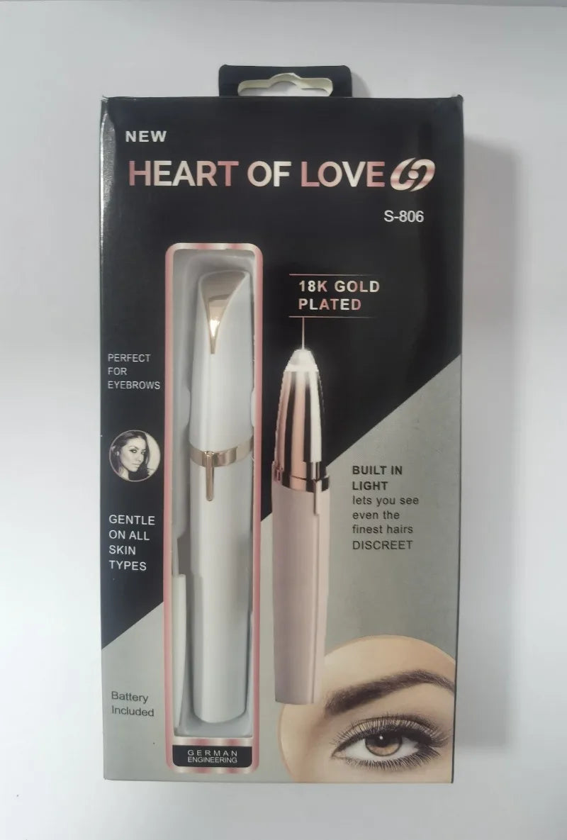 Mini Electric Eyebrow Trimmer Pen - Painless Hair Remover with LED Light for Facial Brows