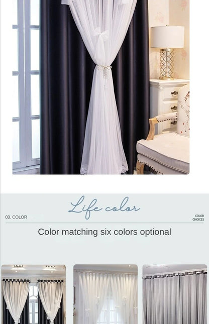 Nordic Style Solid Color Cloth Yarn Integrated Blackout Curtain Modern Bedroom Shade Curtains Living Room Luxury 나비주름 커튼 Шторы