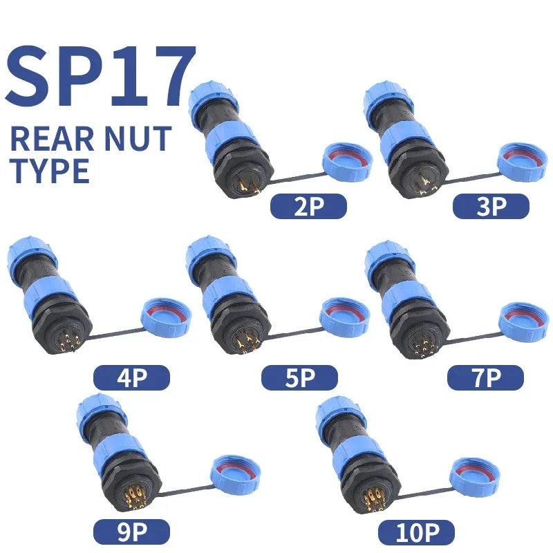 SP17 IP68 2 3 4 5 7 9 Pin Waterproof Connector Cable Adapter  Industrial Panel Mount Wire Connector Plug