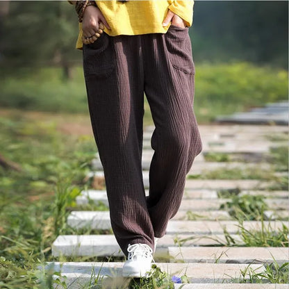 2024 Spring Women' Fashion comfortable cotton linen pants Plus size Women pleated Autumn pants with pockets 5XL 6XL pantalones