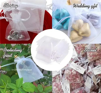 1-100 Drawstring Mesh Bags Packaging Christmas Candy Jewelry Cosmetic Wedding Pocket Gift Bag Multicolor Drawable Organza Pouch