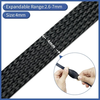 1m/5m/10m Flame Retardant Nylon Braided Wire Mesh Tubing PET Expandable Sleeving Cable and Wire Protection