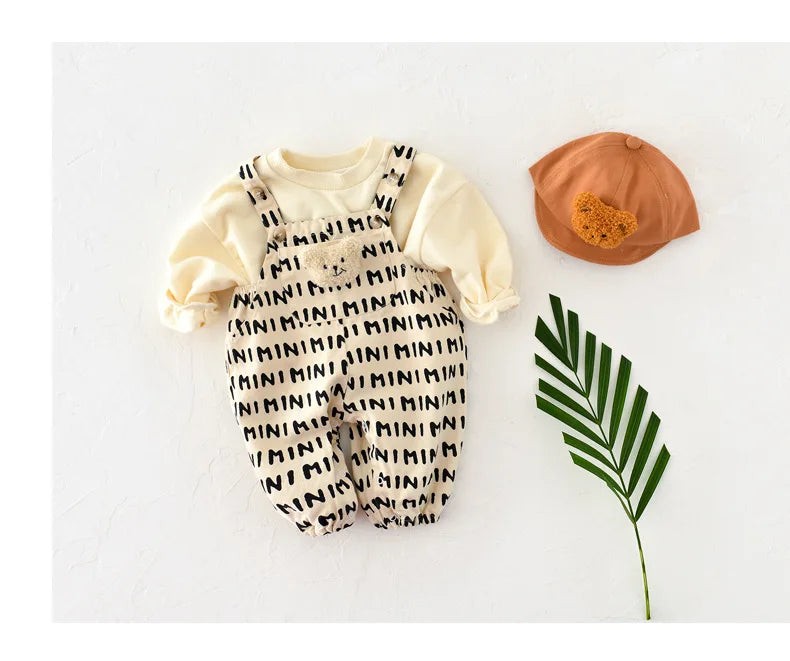 2026 Autumn New Stripe Infant Newborn Clothing Baby Boys Girl Straps Pants Overalls for 0-2Y Cartoon Bear One Piece Jumpsuit