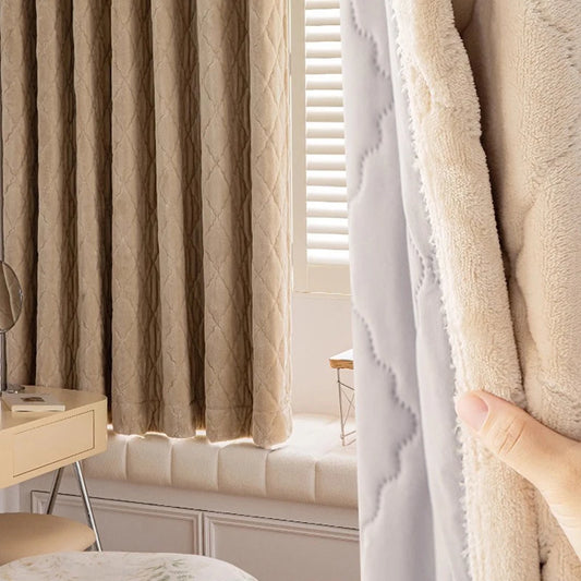 1pc Diamond-patterned warm-colored cold-proof and thermal curtain with light luxury French style - A must-have item for bedrooms by PDG ibma