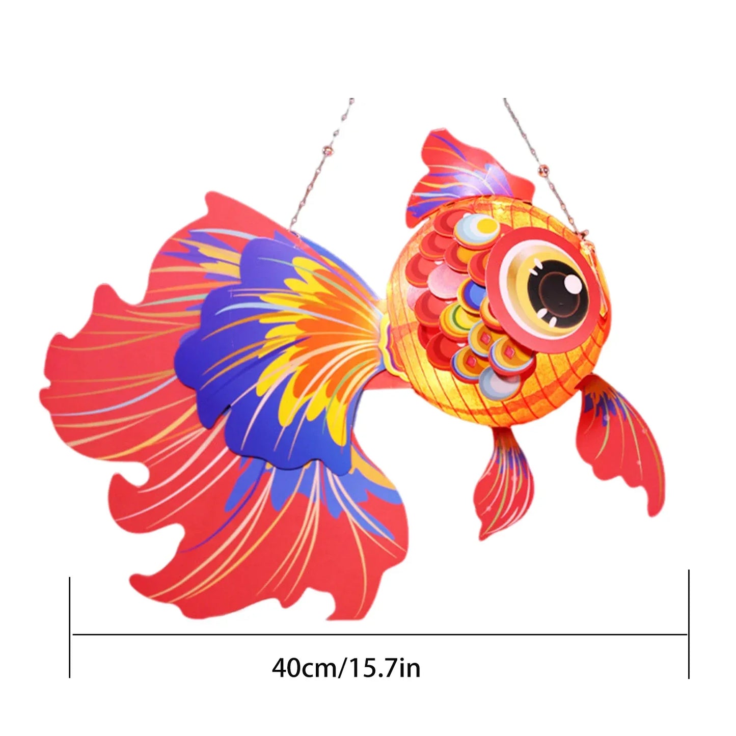 1 Set Goldfish Paper Lantern with Pole DIY Handmade Lantern Chinese New Year Mid-Autumn Festival Fish Night Light Material Bag