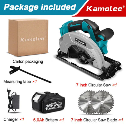Kamolee 7 inch 21V 6.0Ah 6000mAh Electric Circular Saw  for Home DIY Apply to 18V 21V Battery