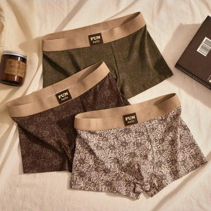 Men's Cotton Boxers Anti-Bacterial Rose Print Boxer Briefs Breathable Soft Underwear Comfortable Men's Innerwear