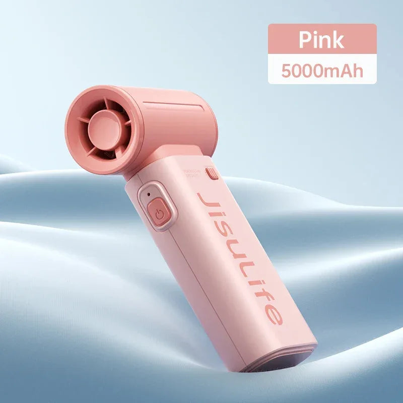 JISULIFE Handheld Turbo Fan,Super Strong Wind,5 Speeds,Long Battery Life,5000mAh,USB Rechargeable,Multipurpose Pocket fan