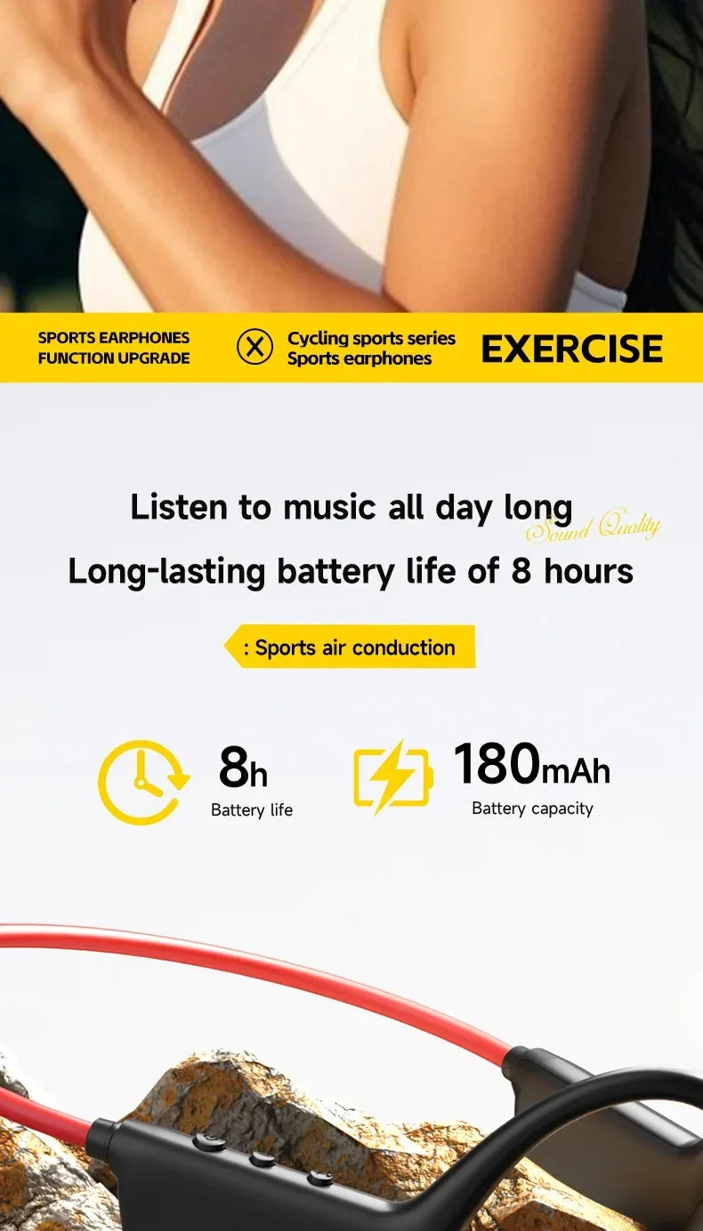 Bone Conduction Headset Wireless Swimming Sports Headphone IPX8 Bluetooth 5.4 With Mic Waterproof Exercise Fitness