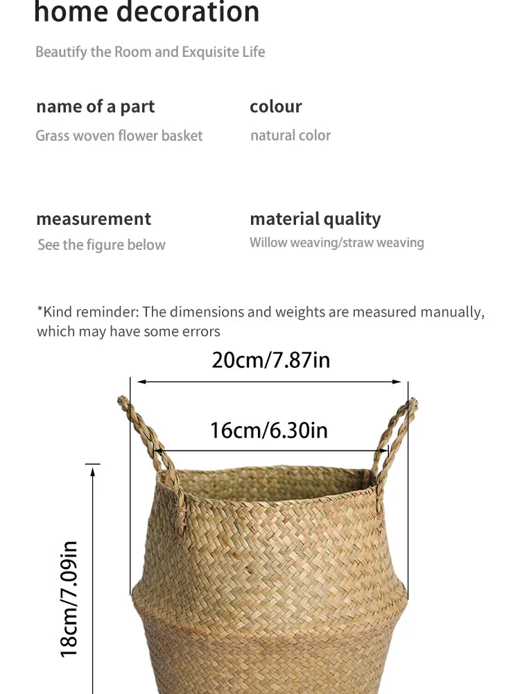 Nordic flower basket, portable woven basket, flower pot, straw woven, bamboo woven, plant woven, floor-standing folding straw wo