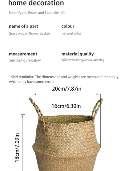 Nordic flower basket, portable woven basket, flower pot, straw woven, bamboo woven, plant woven, floor-standing folding straw wo