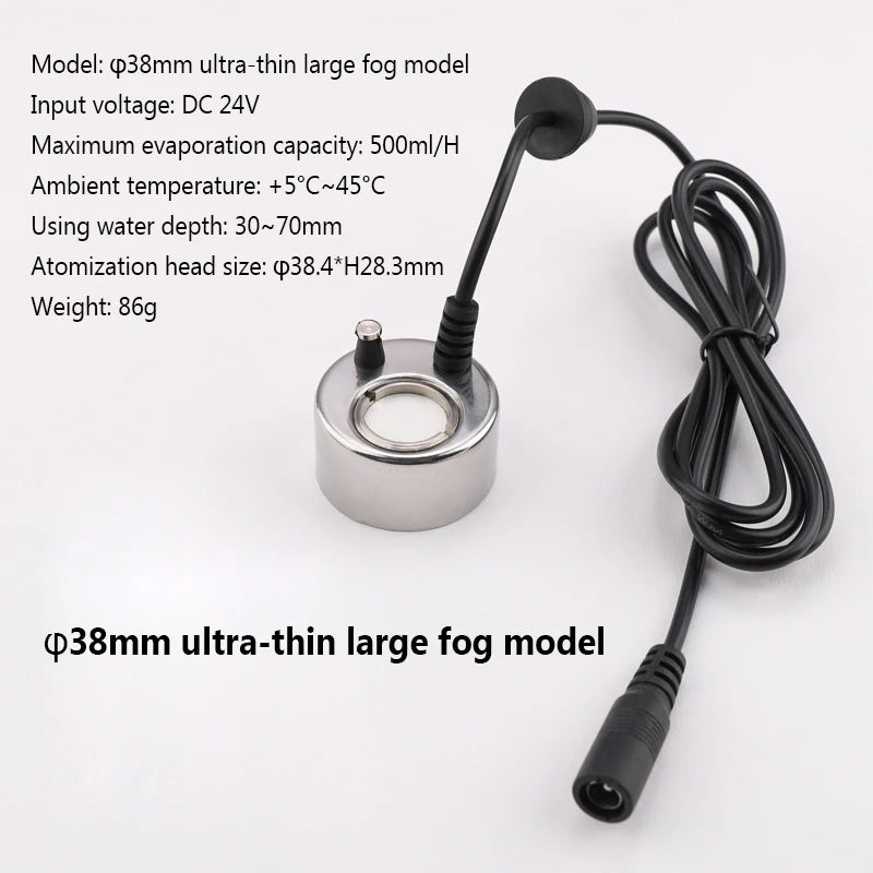 Ultrasonic Atomizer Lightless Metal Head Ceramic Chip Fogger 38mm Balcony Courtyard Water Feature Fountain Sprayer Humidifier EU