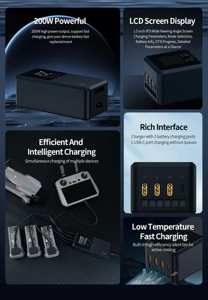 JHDDJI Matrice 4T/4E Battery Charger 200W Butler three-channel smart charger can charge 3 batteries at the same time