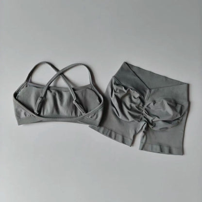 Seamless Yoga Shorts Set Yoga Women's Fitness Tight Bra Top Vest Gym Set Elastic Hip Lifting Gym Shorts Sports 2pcs Workout Suit