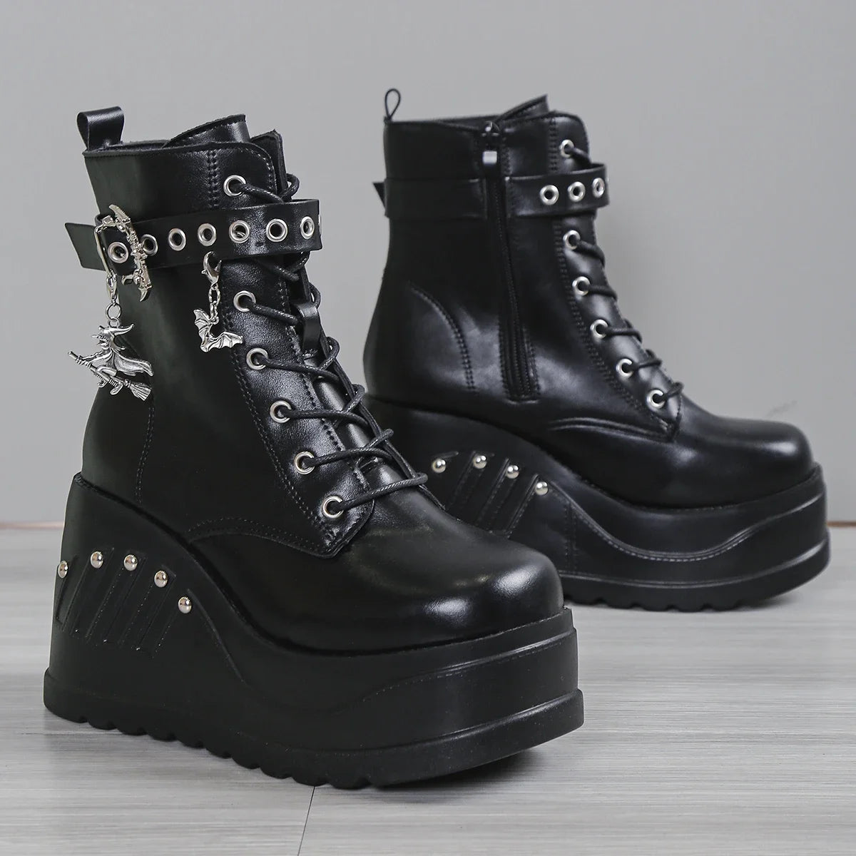 2024 New Boots for Women Fashion Hot Sale Punk Goth Platform Heels Wedge Women's Boots Casual Goth Punk Size 43 Women's Shoes