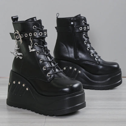 2024 New Boots for Women Fashion Hot Sale Punk Goth Platform Heels Wedge Women's Boots Casual Goth Punk Size 43 Women's Shoes