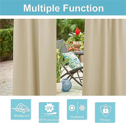 Custom Blackout Curtain Outdoor Waterproof Windproof Curtains Top Bottom Grommets Curtain for Balcony/Garden/Patio/Porch/Pool