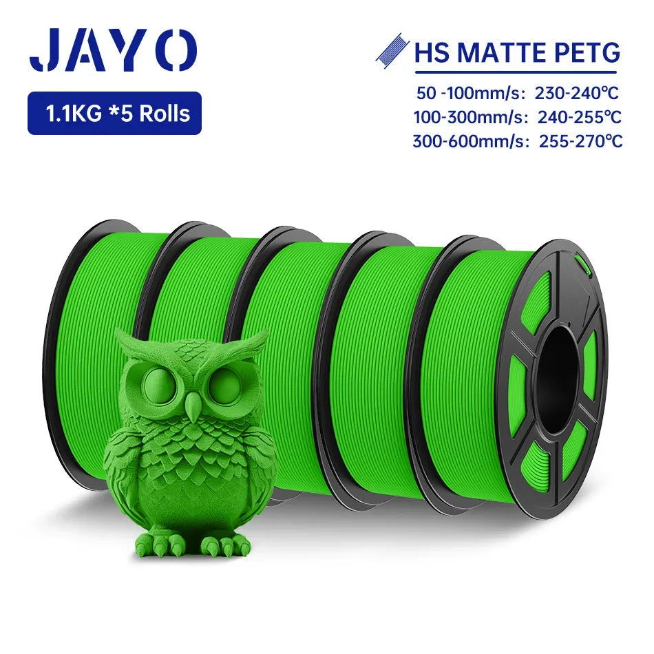 JAYO PETG 3D Filament 1.75MM High Speed PETG 3D Printer Filament 5Rolls High Flow Speedy Matte Effect 3D Printing Mateials